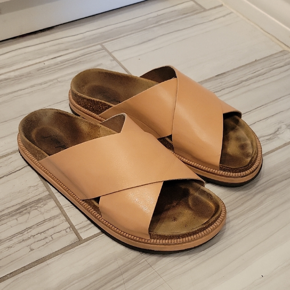 Free People Tan Cross Strap Sandals